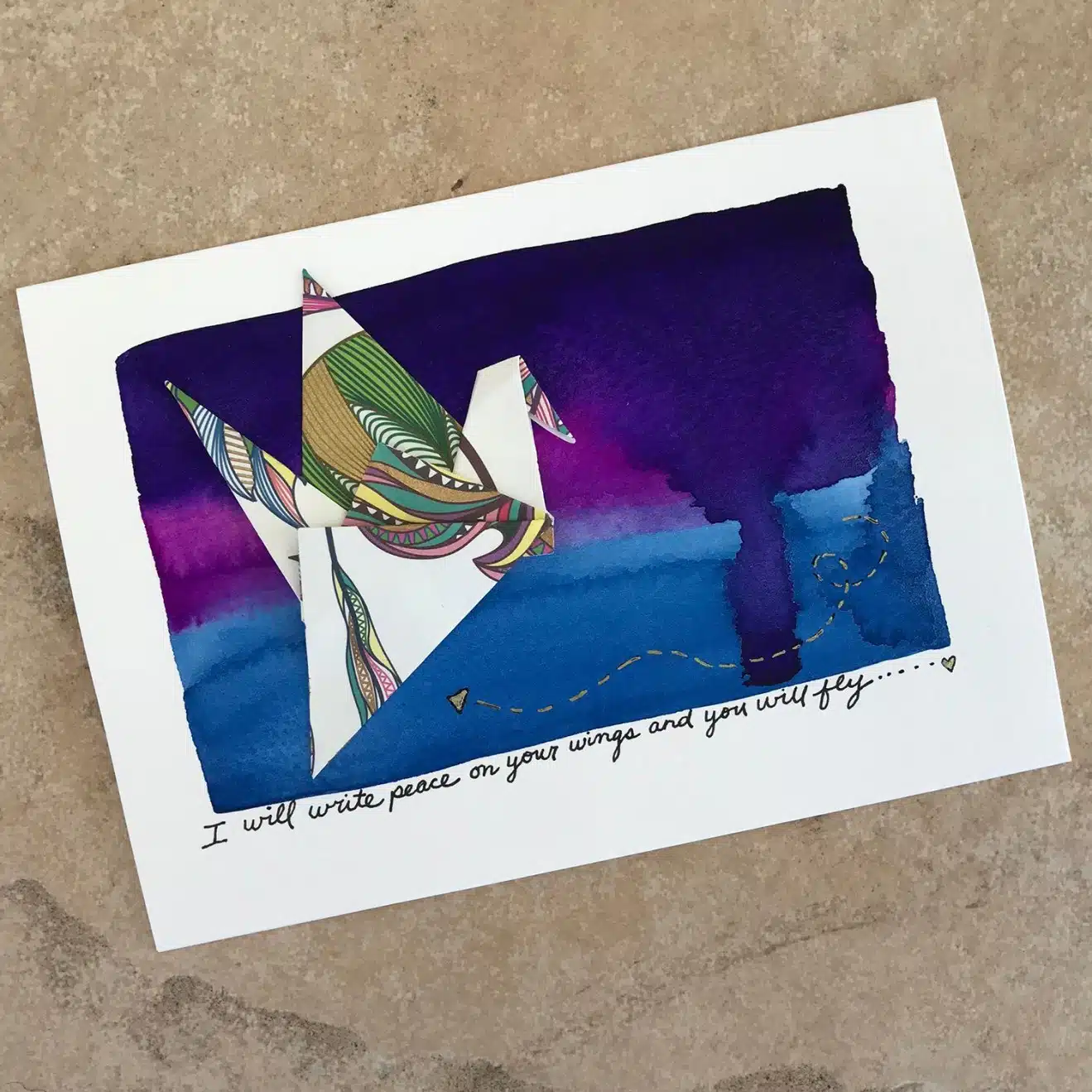 Watercolor Card with Origami